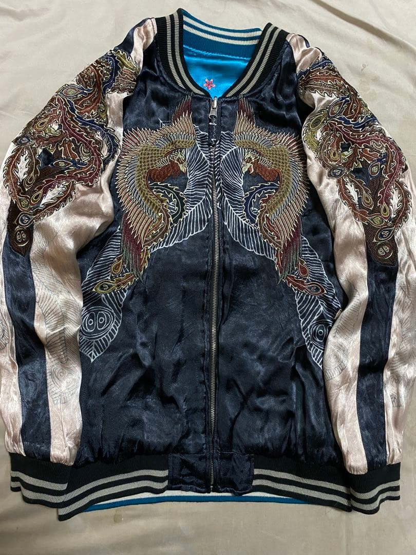 雅結 美品 ２面用 日本限定 龍ワシ スカジャン レーヨン unisex