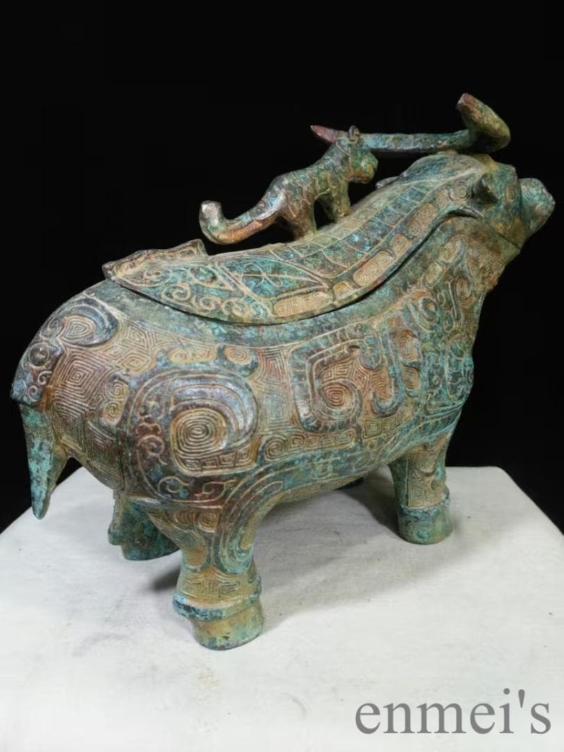 中国古美術 商代 青銅器 牛尊 禮器 酒器 亞長 武官 帝王器物 古代青銅 酒具
