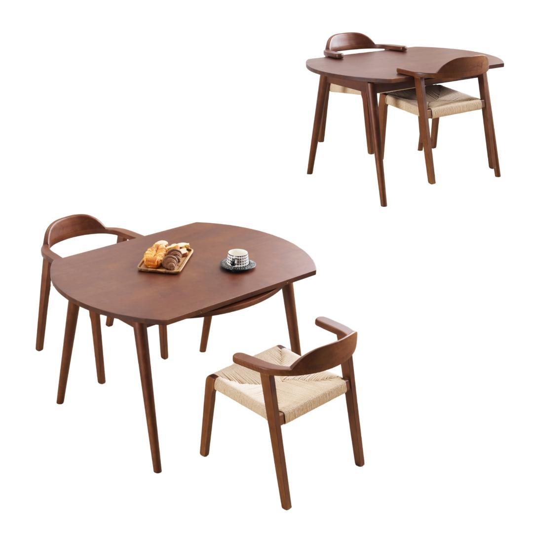 【3点セット】ダイニングテーブル1×チェア2　北欧 オーク製 多機能テーブル