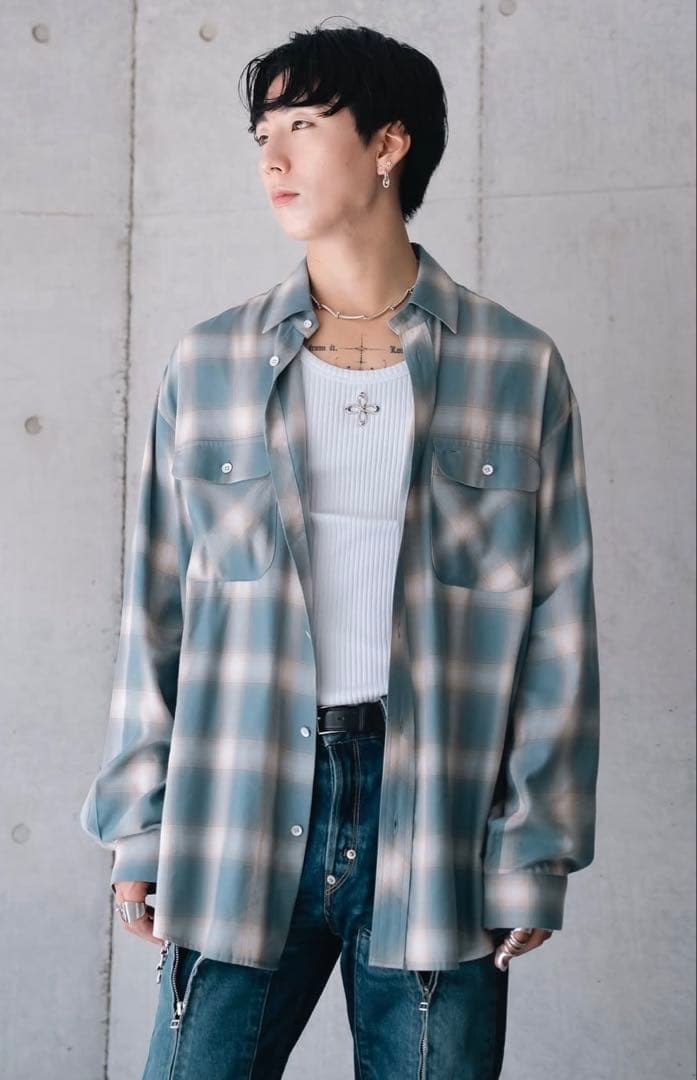 k*o様 OMBRE CHECK RELAX FIT SHIRT 【SAX BL