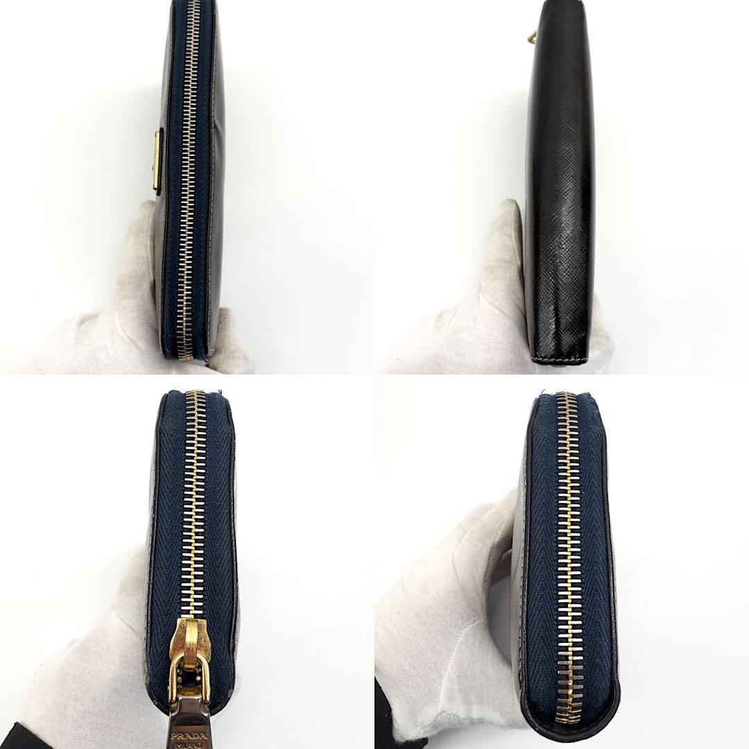 PRADA　サフィアーノレザー　長財布　三角ロゴ　ラウンドファスナー　ゴールド