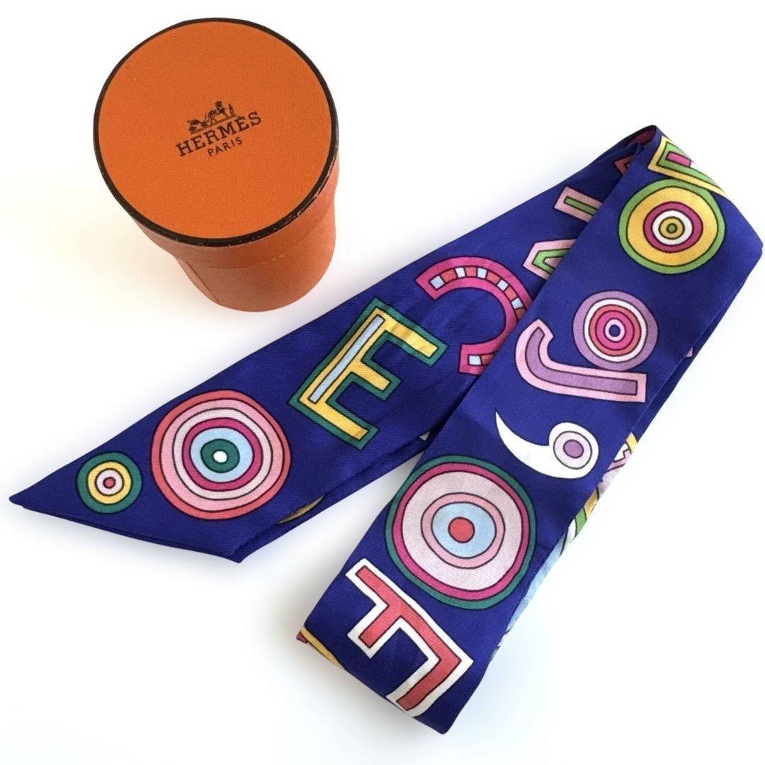 超美品　エルメス HERMES ツイリー スカーフ シルク　24Fbg ブルー系