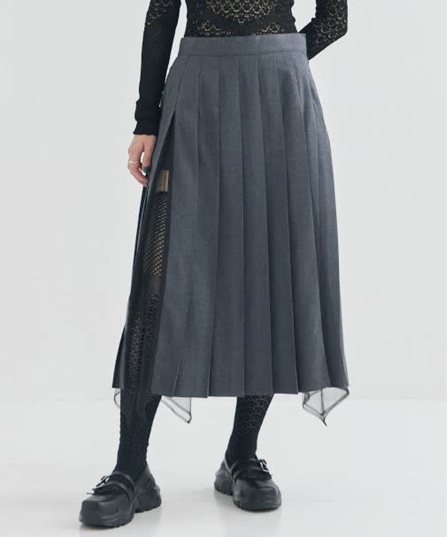 スカート FETICO WOOL&TULLE COMBINED PLEATED SKIRT