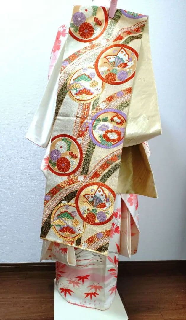 振袖　長襦袢　袋帯　帯締　帯揚　重衿　フリルレース衿　フルセット　美品