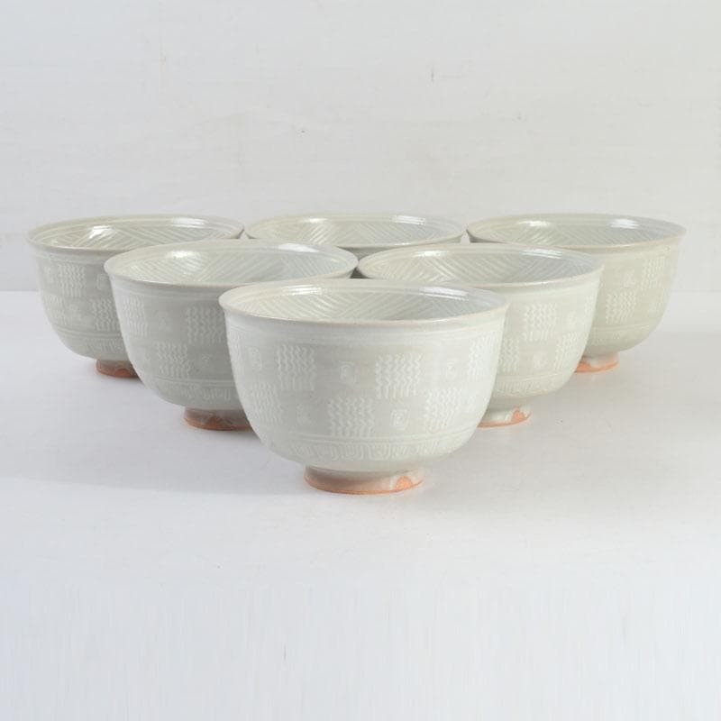 茶道具　京焼　加藤春永作　三島市松　数茶碗　六客　共箱　V　9769