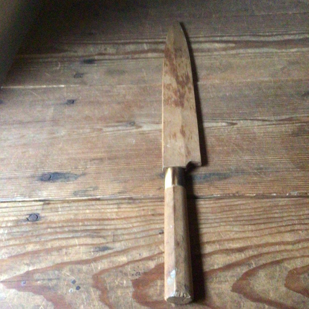 No1758中古品　堺一文字光秀造　柳刃包丁　木製鞘付　柳　刺身　包丁　送料無料