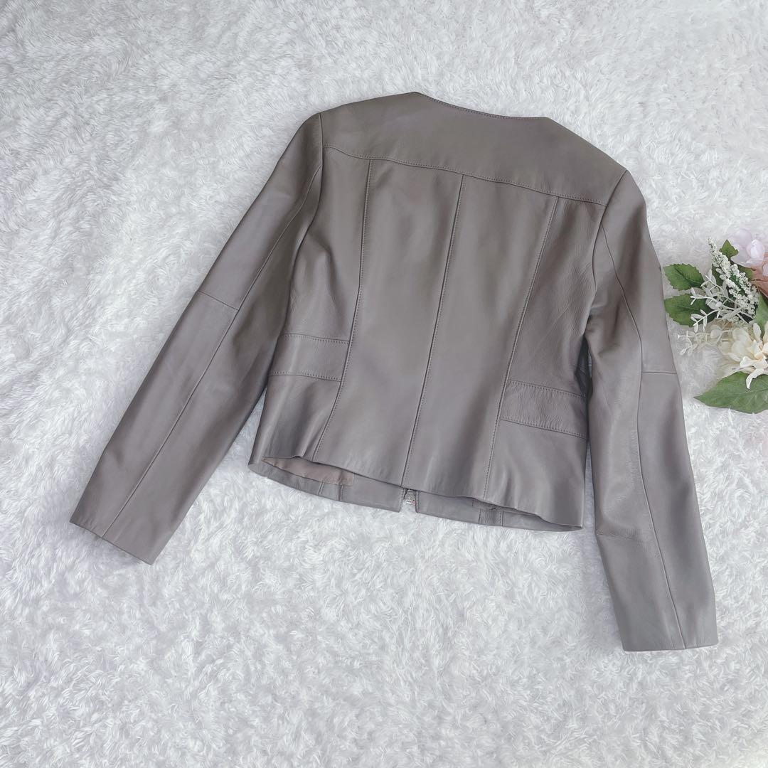 極美品✨アナイ ラムレザー ノーカラージャケット グレージュ ダブルジップ 上質