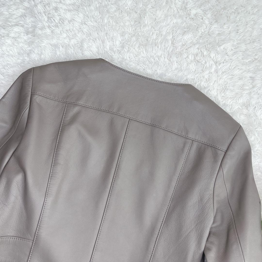 極美品✨アナイ ラムレザー ノーカラージャケット グレージュ ダブルジップ 上質