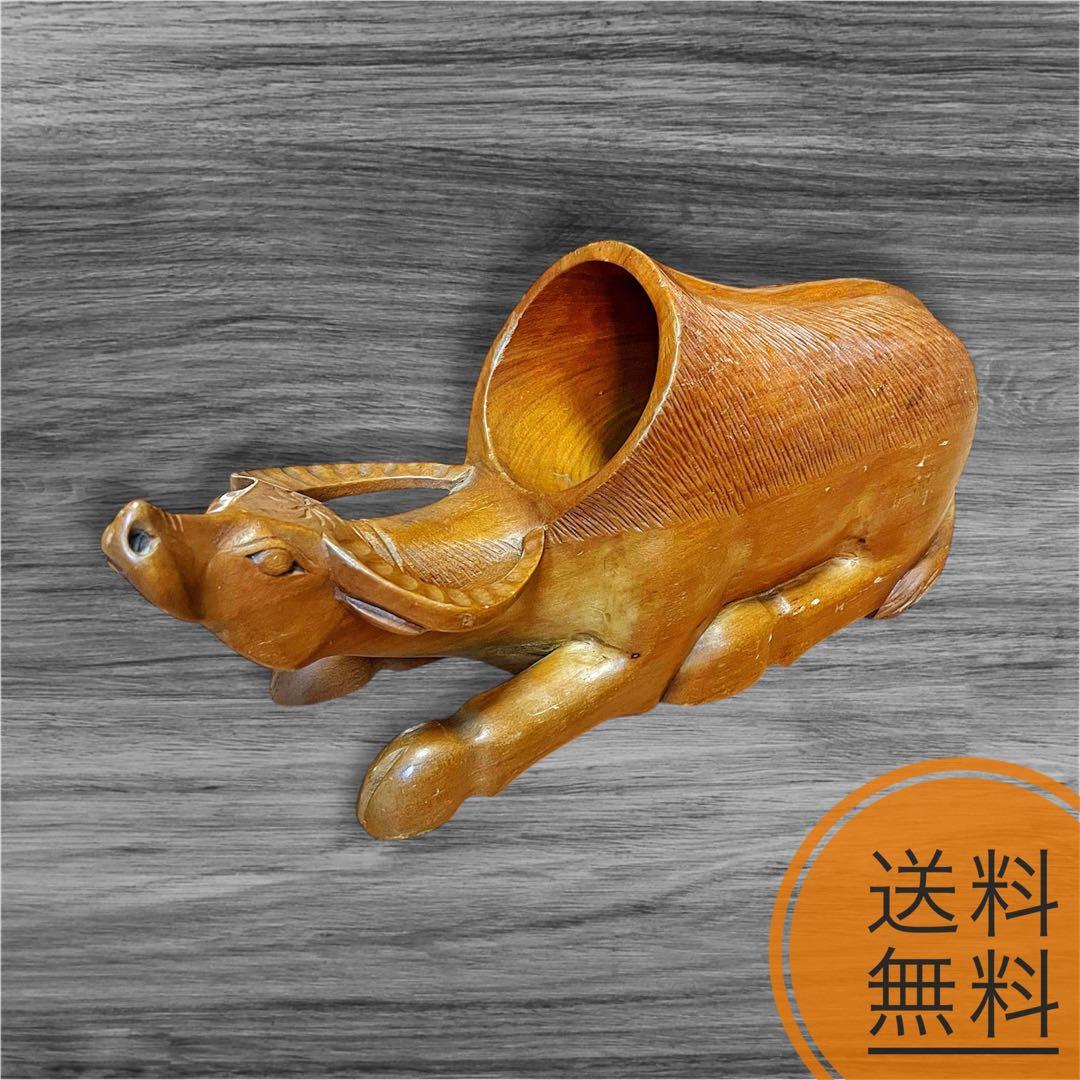 【送料無料❗️】ミッドセンチュリー木製手彫りビンテージワインボトルホルダー 水牛
