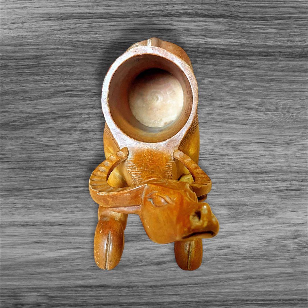 【送料無料❗️】ミッドセンチュリー木製手彫りビンテージワインボトルホルダー 水牛