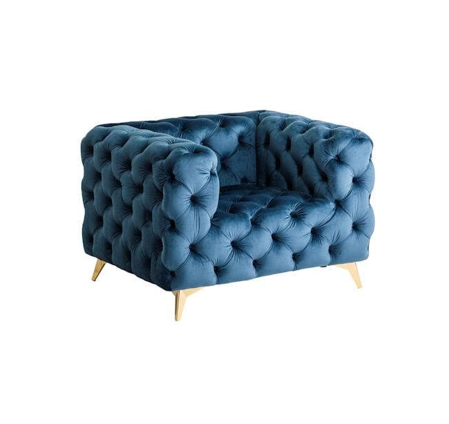 チェスターフィールドタイプ１人掛けソファ 北欧風 ブルー系（1071）