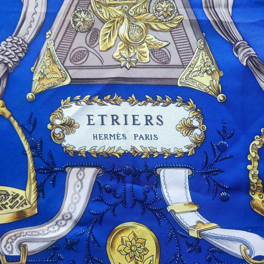 【極美品】エルメス カレ90 ETRIERS エトリエ 鐙 あぶみ ブルー