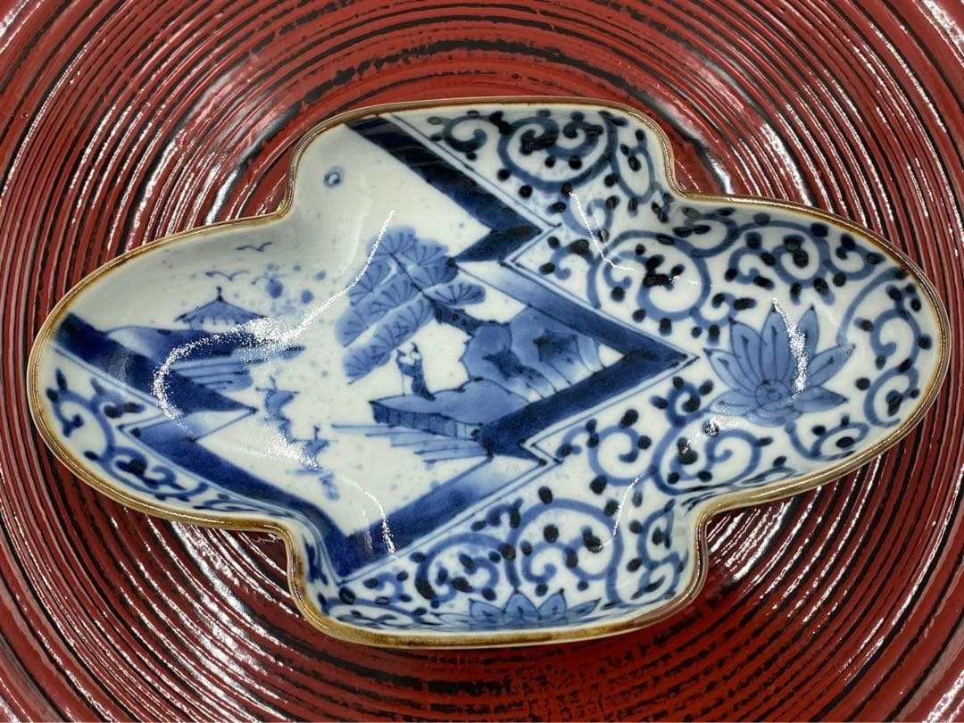 【☆希少なお品☆】【新品】有田焼福泉窯　染付山水蛸唐草雲型向付　日本料理
