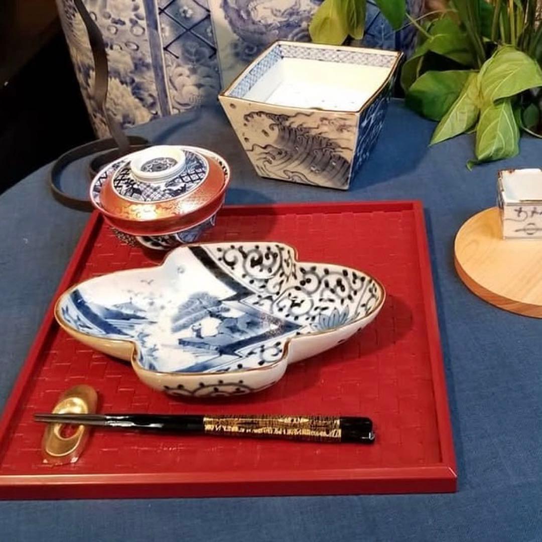 【☆希少なお品☆】【新品】有田焼福泉窯　染付山水蛸唐草雲型向付　日本料理