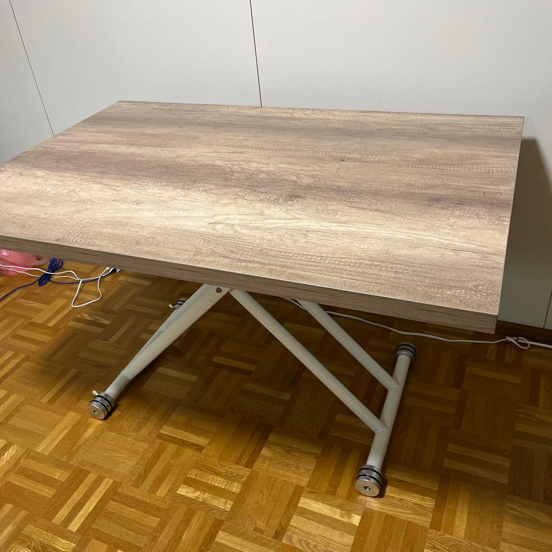昇降式　キャスター付き 折りたたみ　ローテーブル 120×80cm ナチュラル