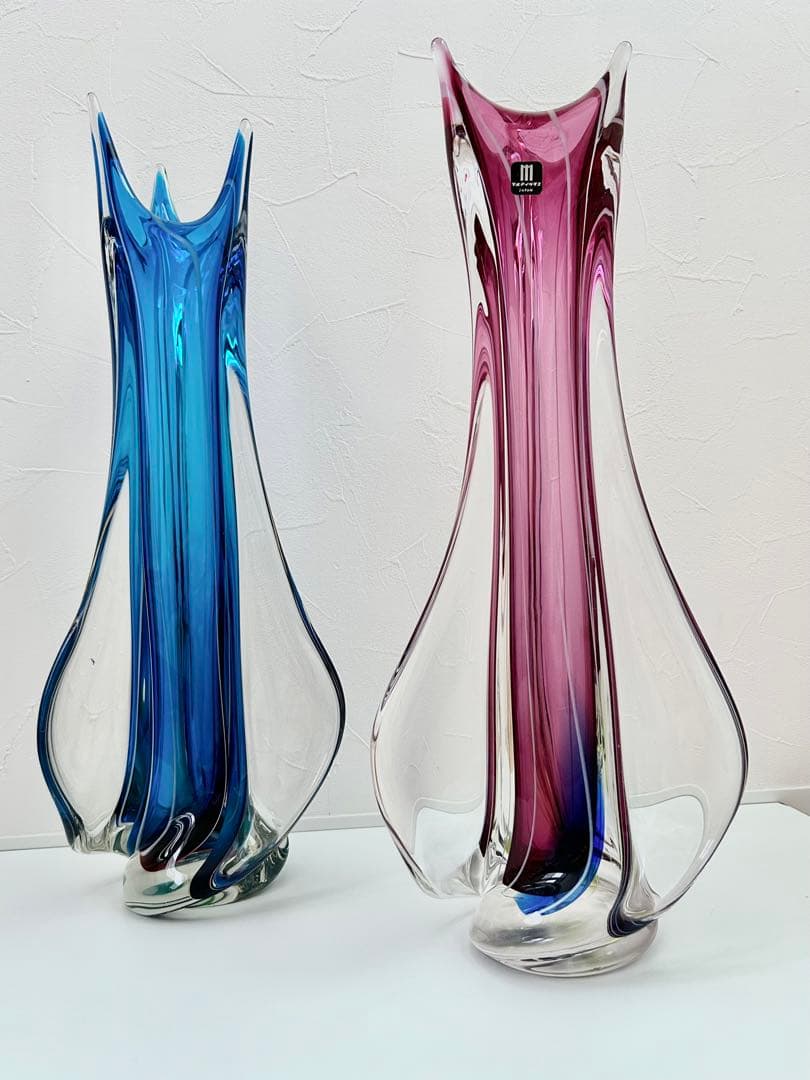 ガラス 花瓶 フリル フラワーベース マルティ グラス 昭和 レトロ blue