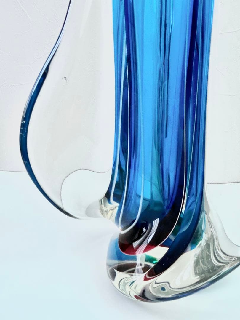 ガラス 花瓶 フリル フラワーベース マルティ グラス 昭和 レトロ blue