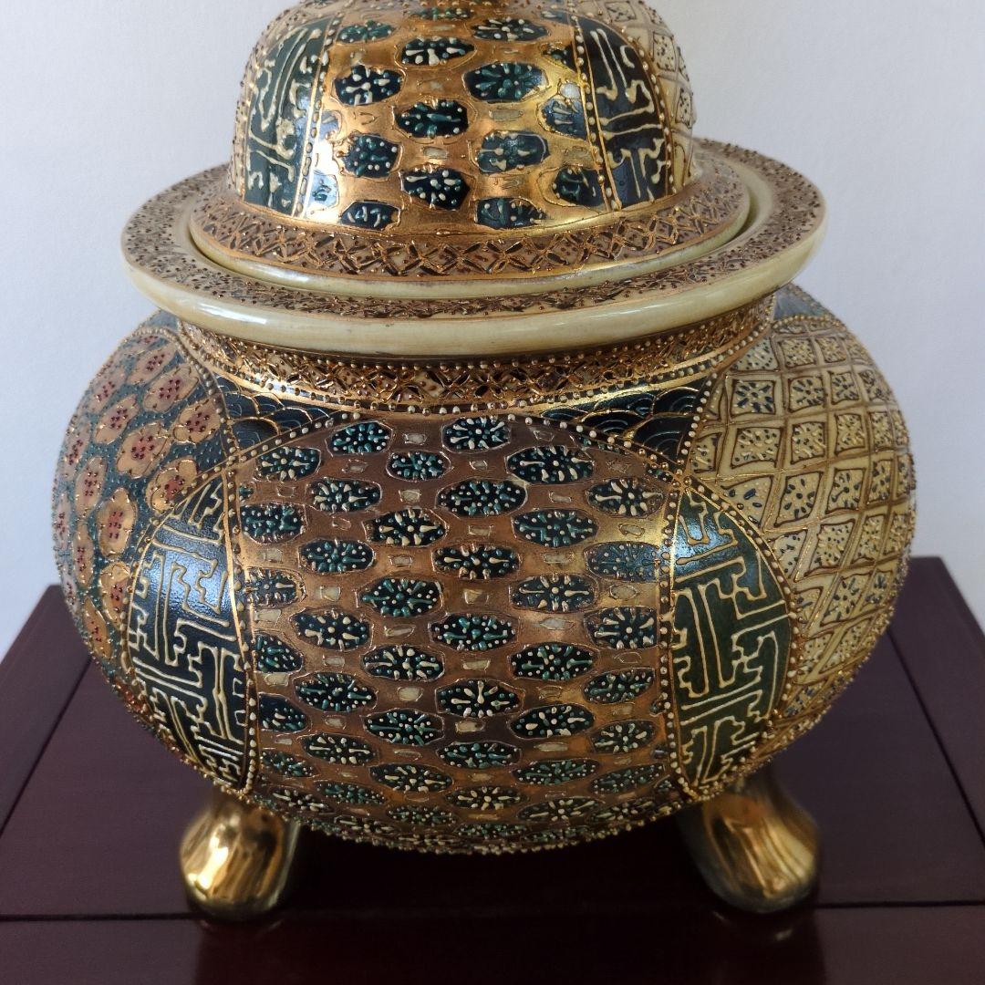 九谷焼 大香炉 三足 青粒 骨董 工芸品 古美術 アンティーク