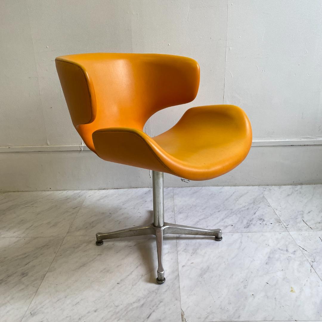 ヴィンテージ 剣持勇 天童木工 カブトチェア ロビーチェア オレンジ 合皮 希少