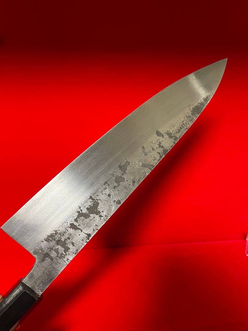No.01310 包丁　重啓作　牛刀　黒打　手作　火造り　箱付　未使用品