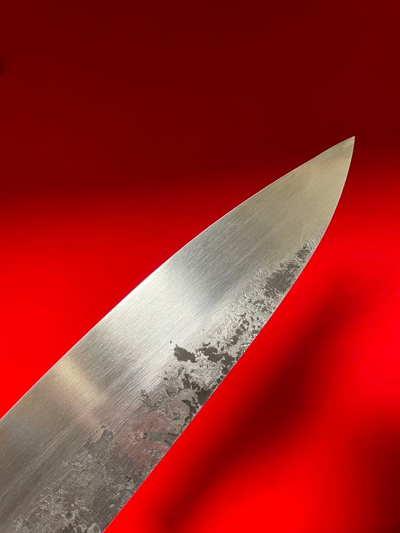 No.01310 包丁　重啓作　牛刀　黒打　手作　火造り　箱付　未使用品