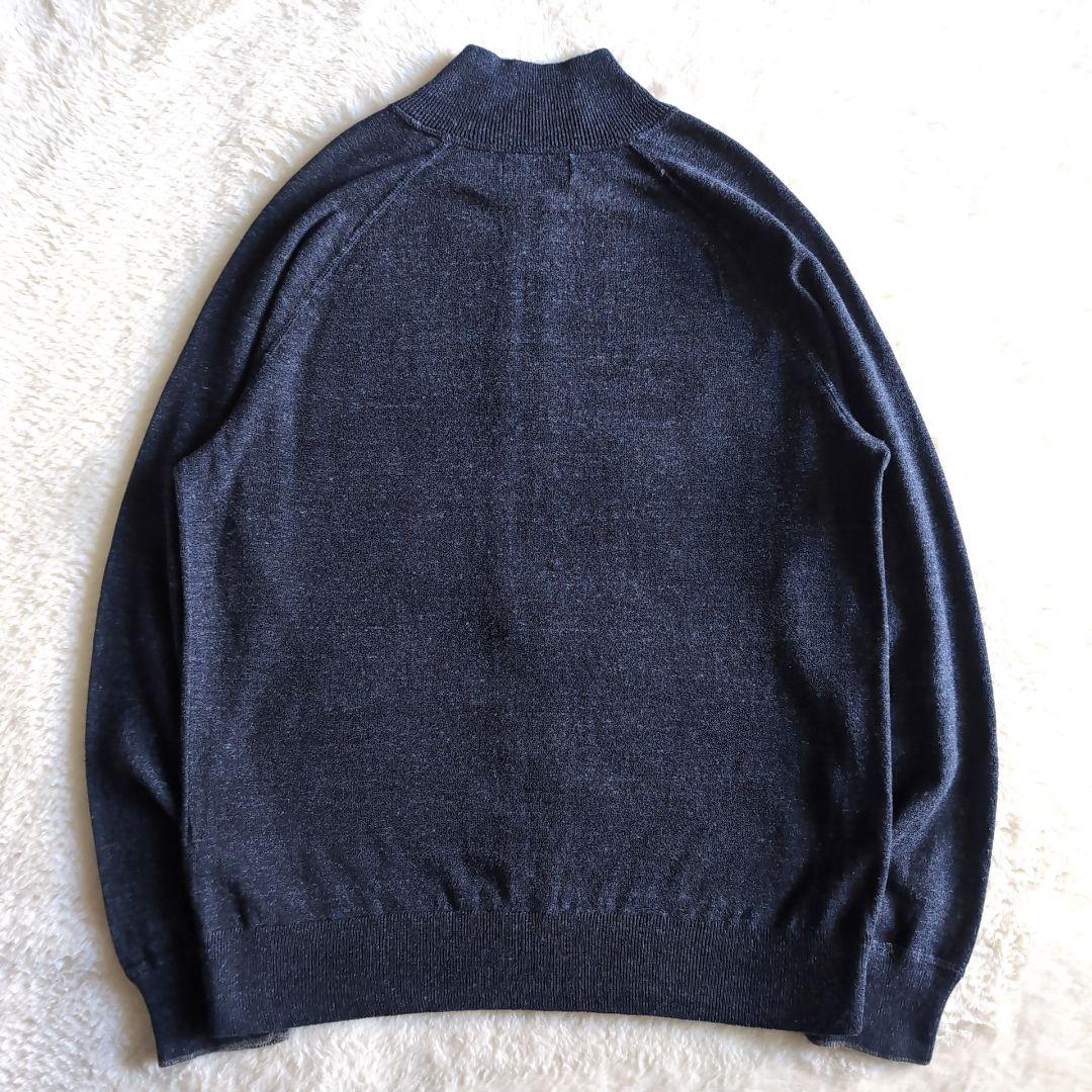 美品 ポロラルフローレン スタンドカラー ジップ ニットカーディガン ネイビー