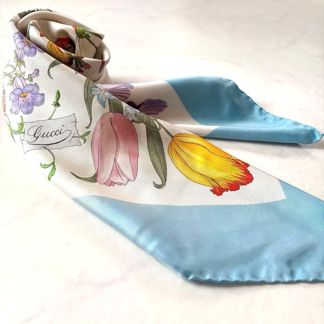 春夏 GUCCI 花と昆虫 大判 スカーフ ヴィンテージ フローラ イタリア製