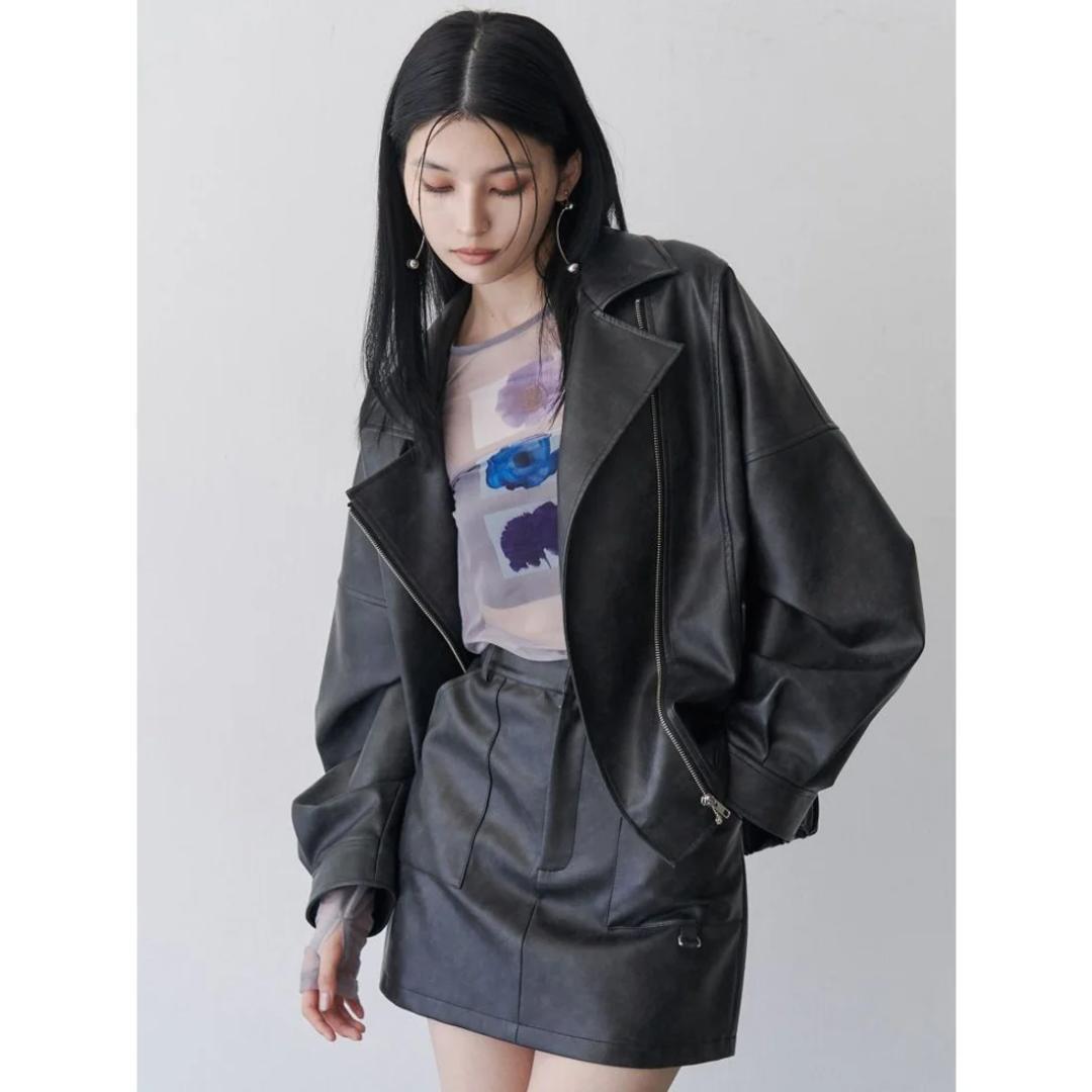 新品MURUA（ムルーア） ヴィンテージライクフェイクレザーミドルジャケット