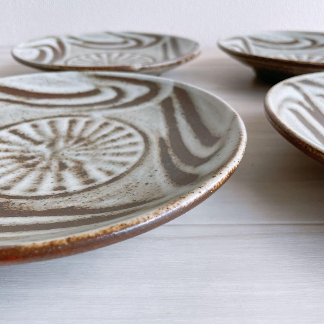 益子焼 指描7寸皿 4枚 神谷正一 作家 和食器 民藝