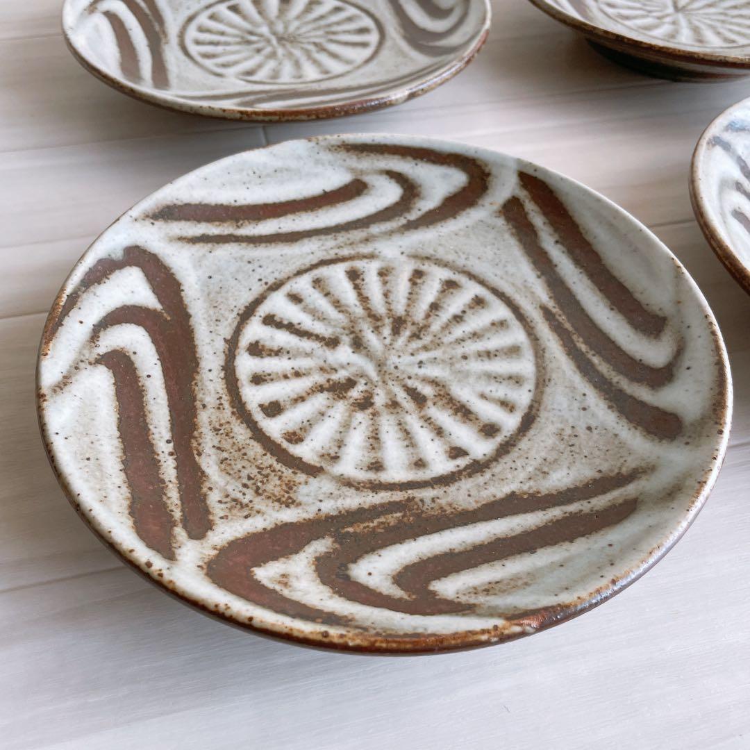 益子焼 指描7寸皿 4枚 神谷正一 作家 和食器 民藝