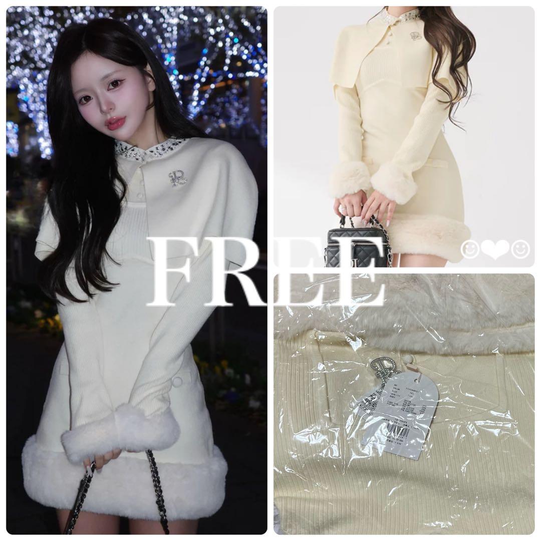 Darich♡ビジューケープニットミニワンピース♡アイボリー♡FREE