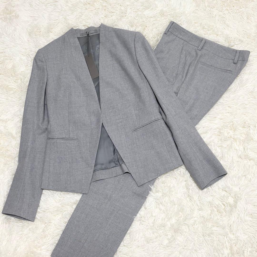 【タグ付】theoryluxe　ノーカラースーツ　パンツセットアップ　ボタンレス