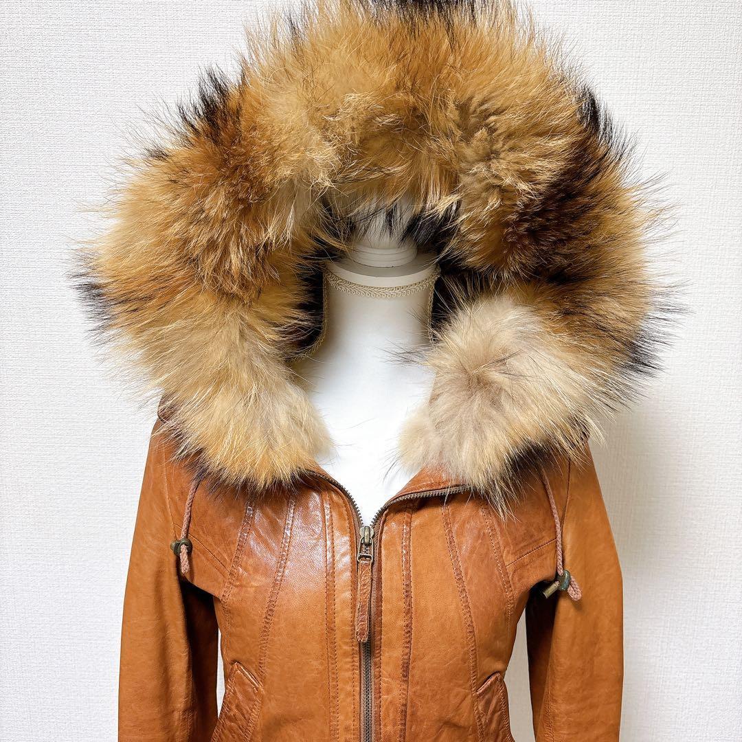 goa ゴア ファー付 本革 キャメル レザージャケット ライダース