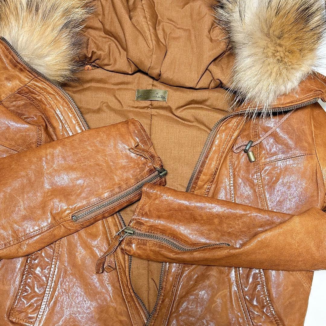 goa ゴア ファー付 本革 キャメル レザージャケット ライダース