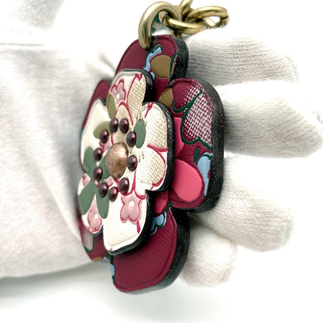 【美品】COACH TEA ROSE バッグチャーム　キーホルダー　キーリング