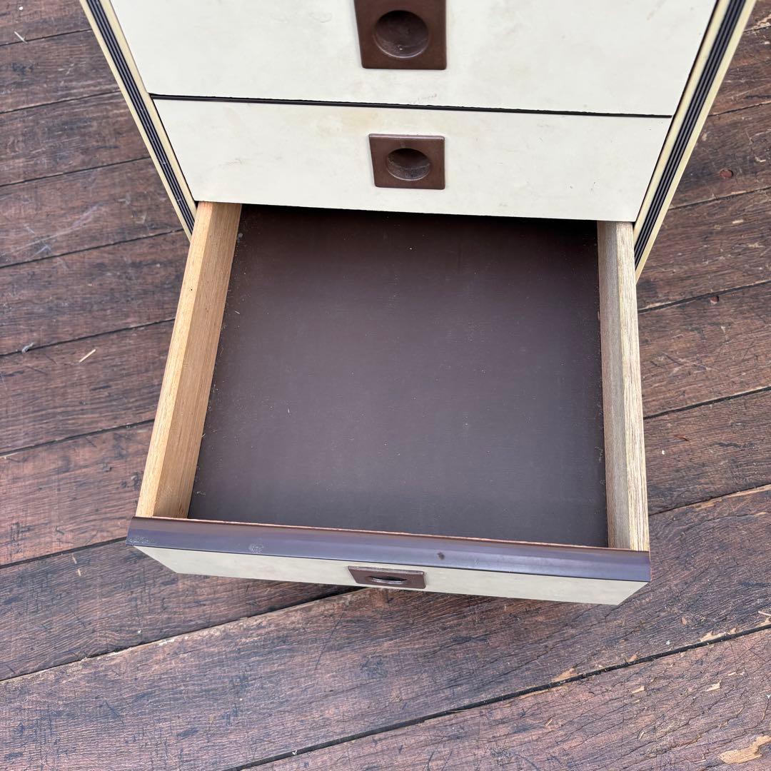 C1 昭和レトロ レトロポップ 木製ミニチェスト 丸型取っ手 5段 古家具古道具