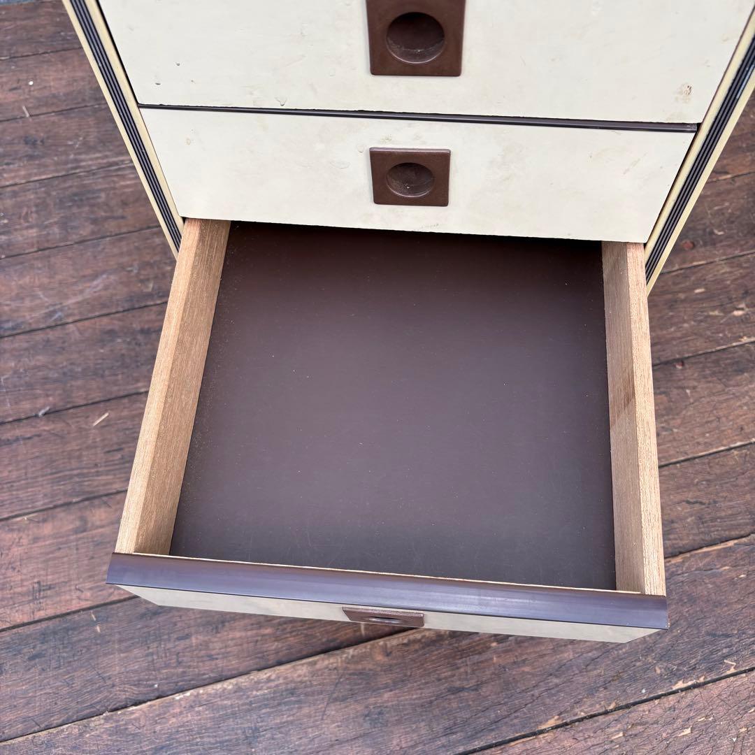 C1 昭和レトロ レトロポップ 木製ミニチェスト 丸型取っ手 5段 古家具古道具