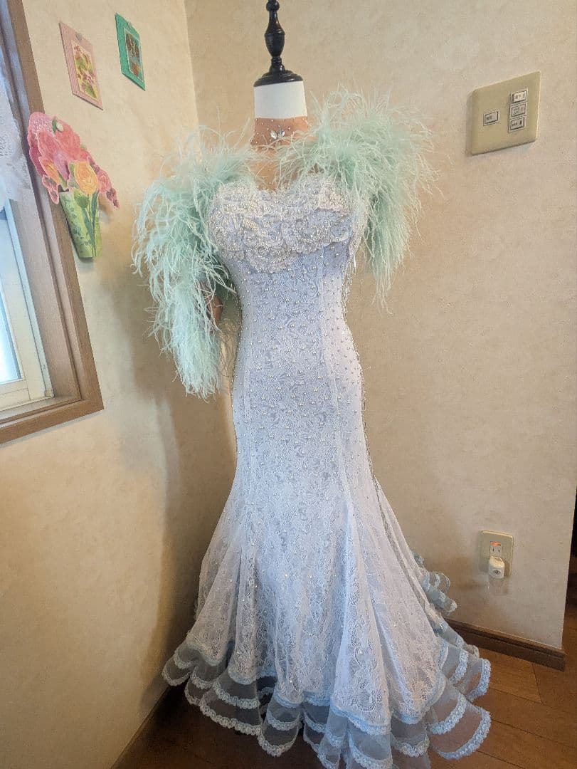 ライトブルー マーメイド社交ダンススタンダードドレス