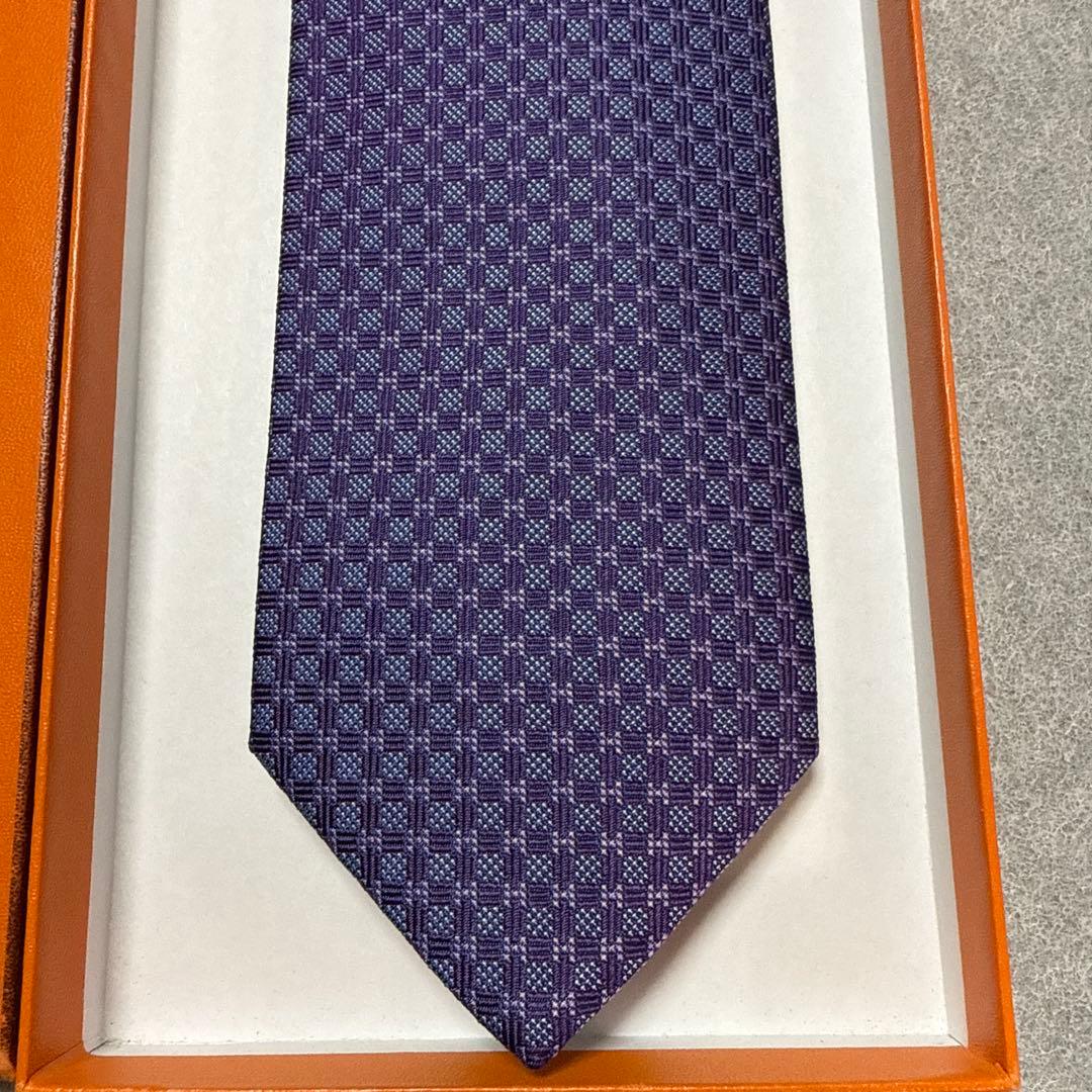 極美品　エルメス　ネクタイ　紫　H柄 シルクジャガード　結婚式