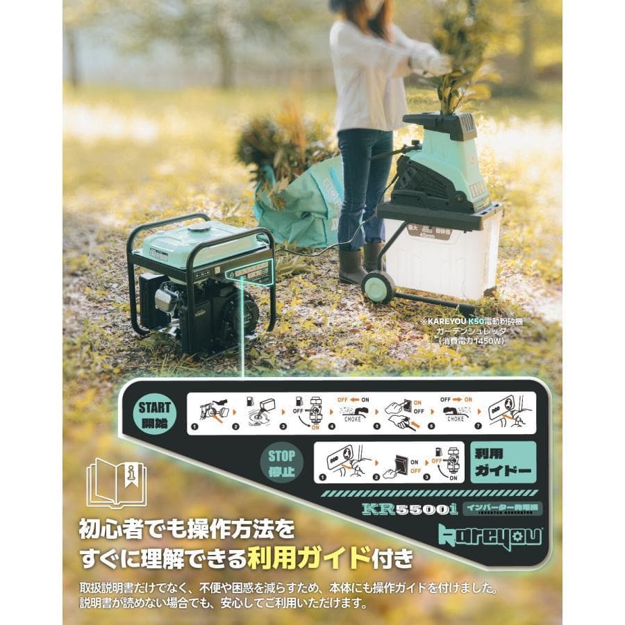 ★業界最小★Kareyouインバーター発電機 4.8kVA ガソリン 正弦波 低