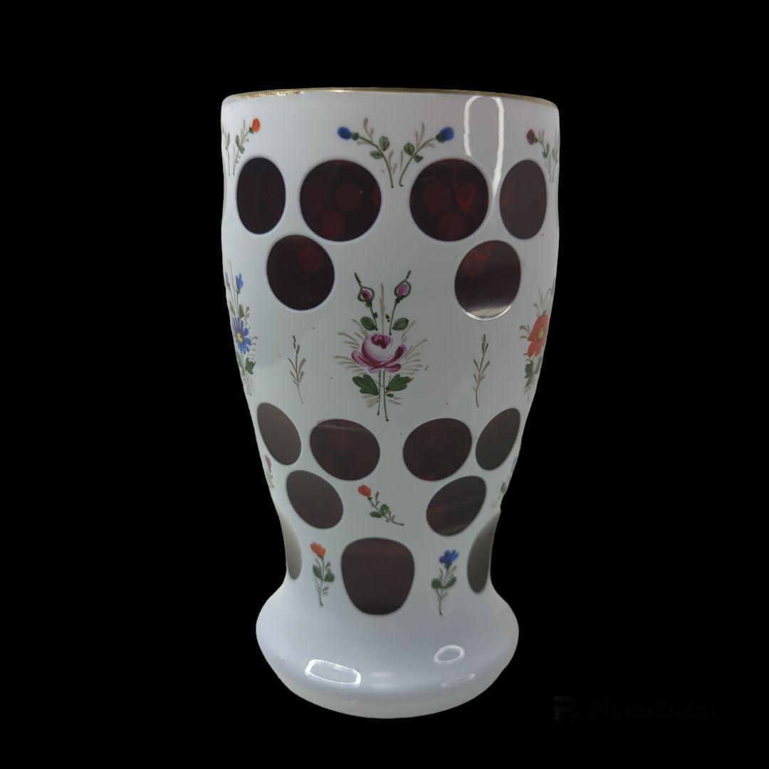 【 アンティーク 】 ボヘミアガラス／花瓶／フラワーベース／琺瑯／ホーロー