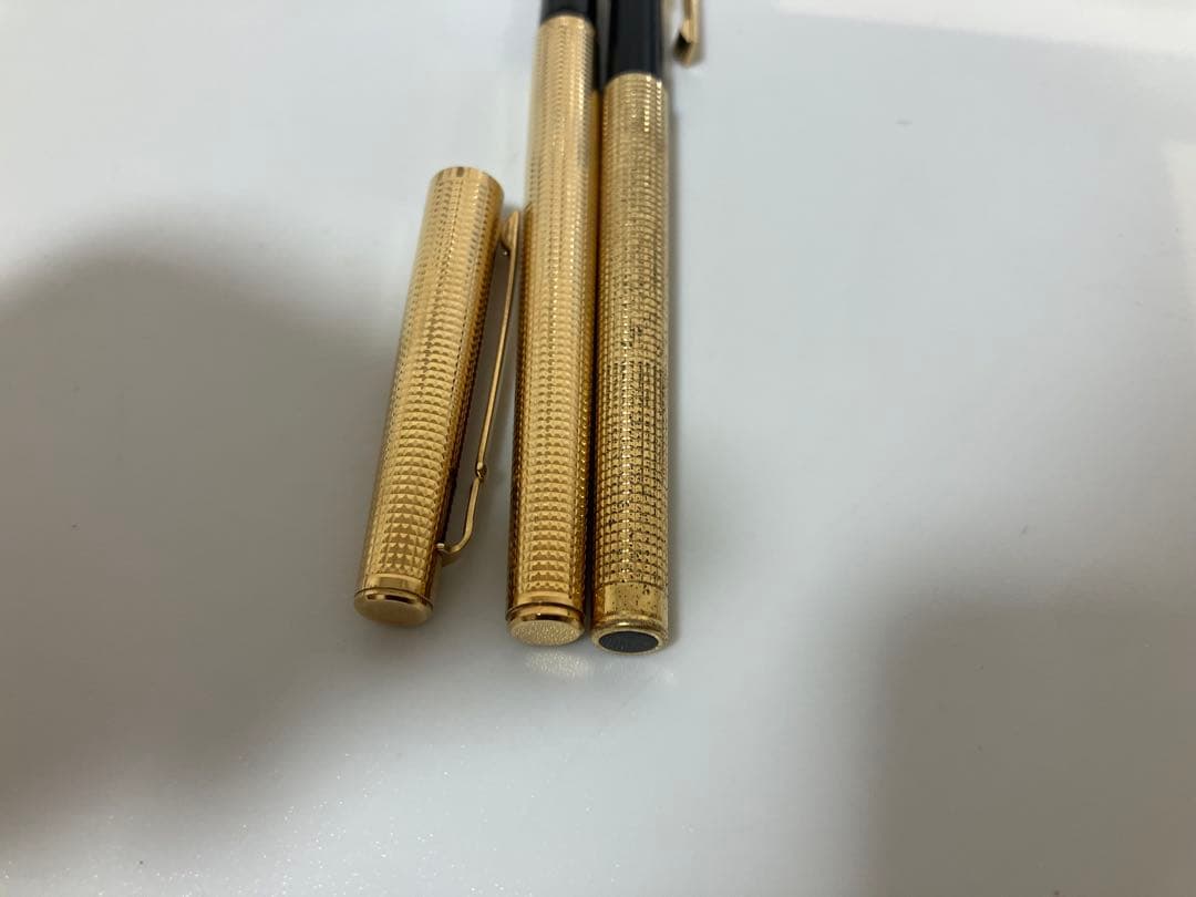 ゴールド 万年筆 ボールペン セット 刻印 585 14k ヴィンテージ 黒 金