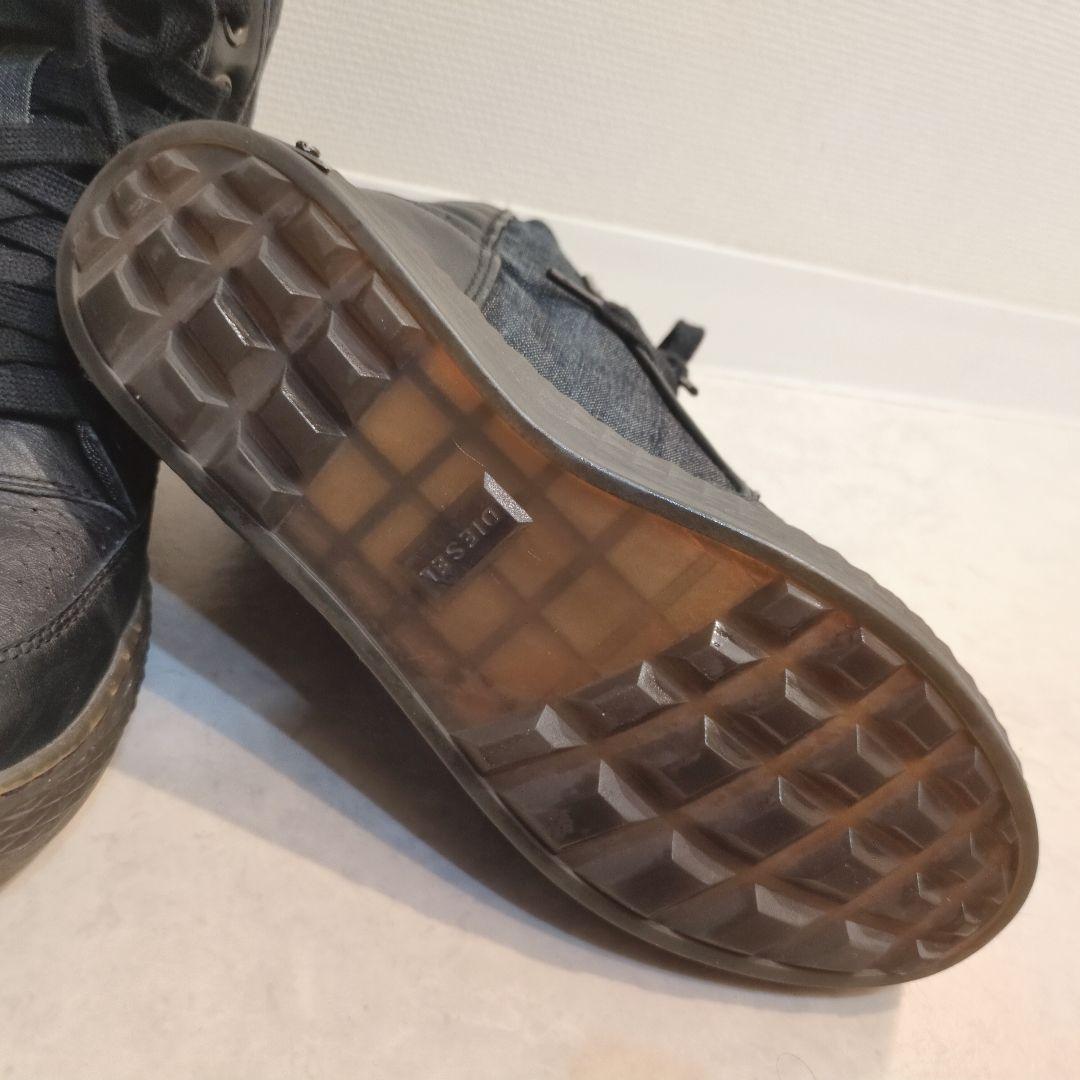 diesel ディーゼル　スニーカー　ハイカット　メンズ　プレートロゴ　ブラック