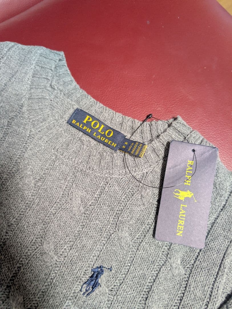 Polo Ralph Lauren ケーブル コットンニットセーター M　グレー