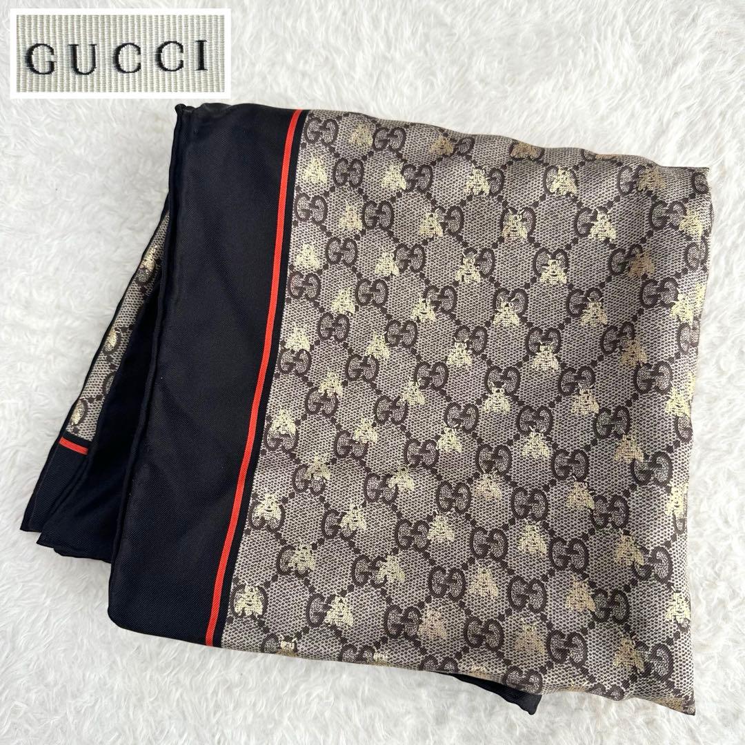 現行タグ✨GUCCI グッチ 大判スカーフ GG柄 ビー bee 総柄 シルク