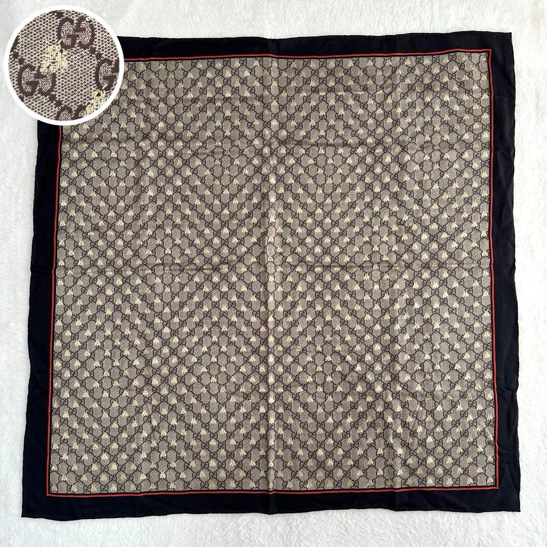 現行タグ✨GUCCI グッチ 大判スカーフ GG柄 ビー bee 総柄 シルク