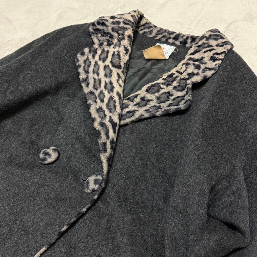 フェンディ　ウールチェスターコート　40 L レオパード　ダブル　ダークグレー
