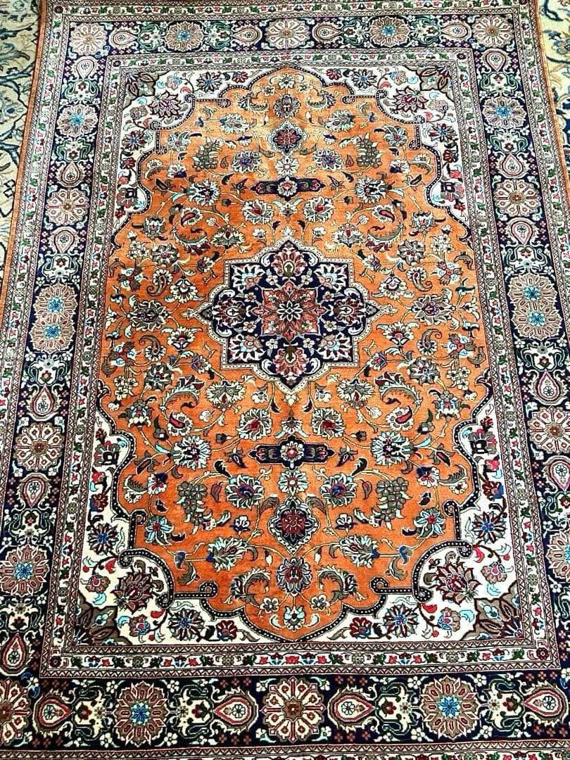 ペルシャ絨毯　シルク100% イラン　クム オレンジ約102cmx151cm