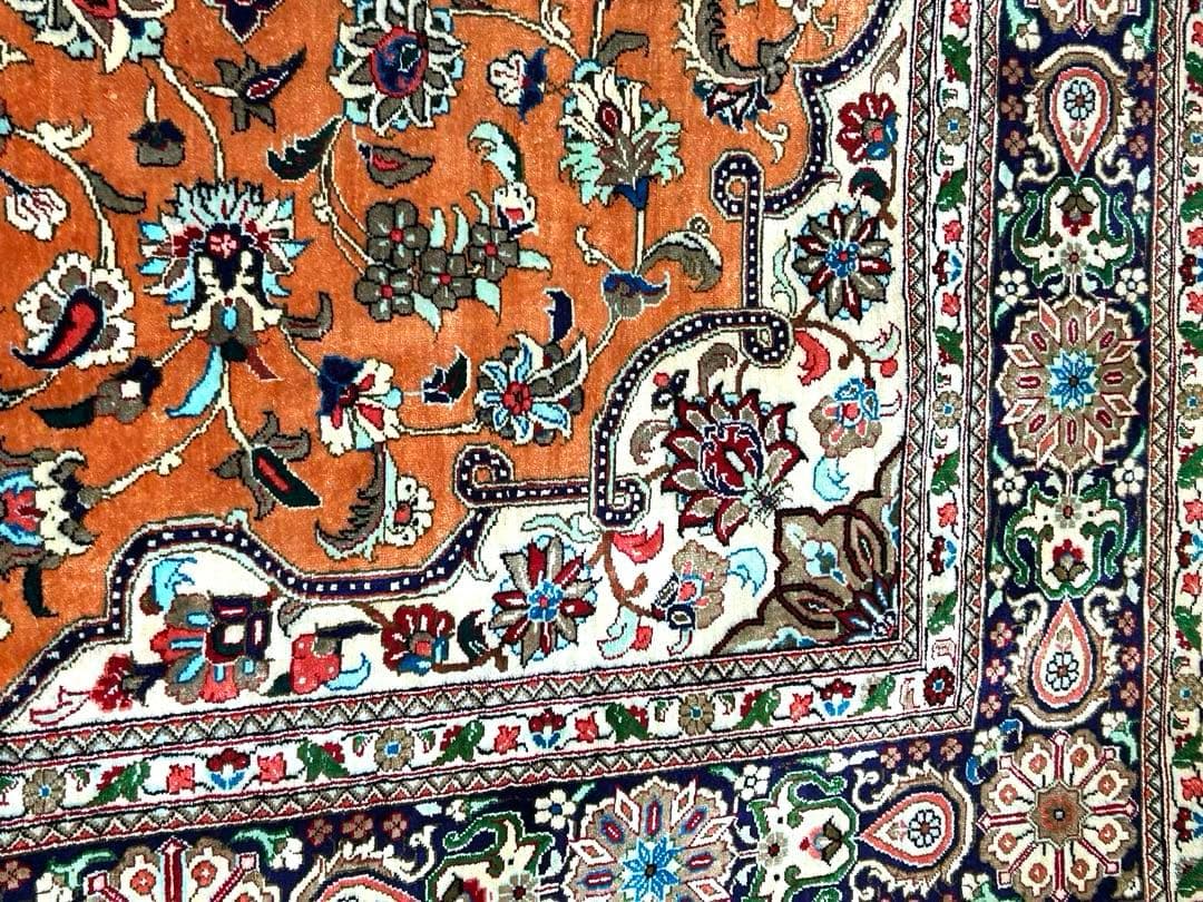 ペルシャ絨毯　シルク100% イラン　クム オレンジ約102cmx151cm