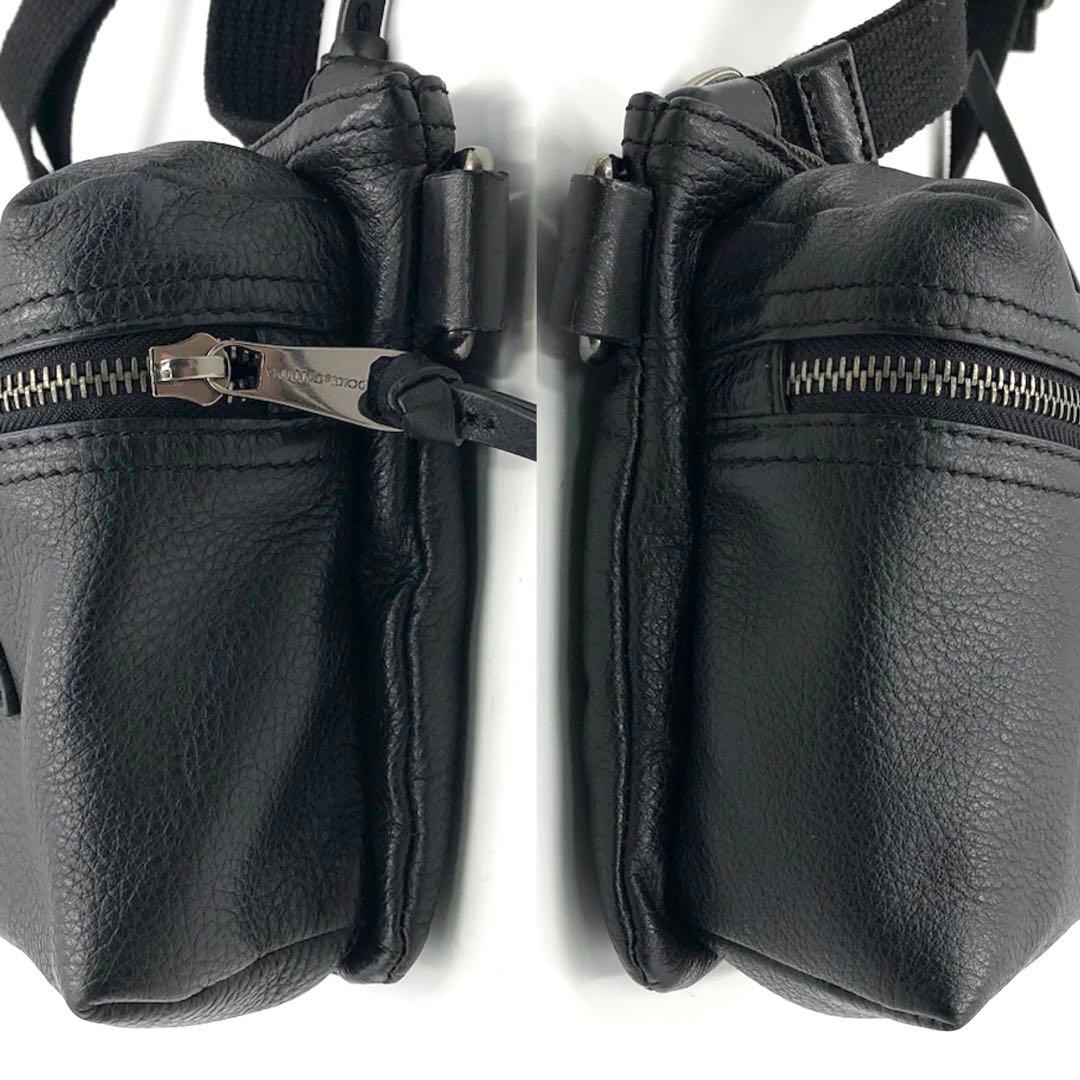 極美品 D&G ドルガバ ボディバッグ ロゴ プレート オールレザー ブラック